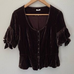 ODILLE Anthropology Gorgeous brown velvet Victorian corset style top